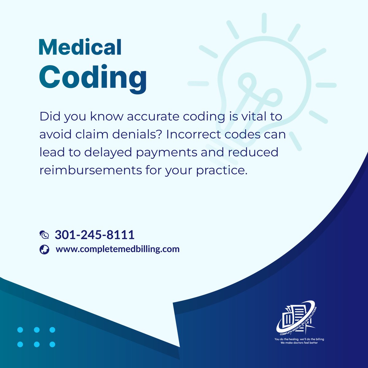 cmbsllc2024's tweet image. Ensure smooth reimbursements with accurate medical coding. Let us handle the details to avoid costly denials.
#WhitePlainsMD #MedicalBillingServices #AccurateCoding