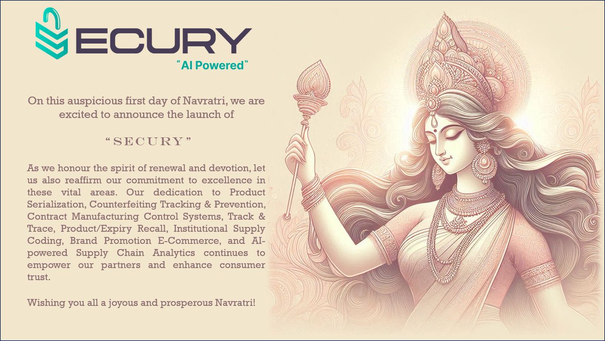 securyofficial's tweet photo. On this auspicious first day of Navratri, we are excited to announce the launch of Secury.
#secury #Beta #serialization #anticounterfiet #pharmacy #brandprotection https://t.co/912U559VdD