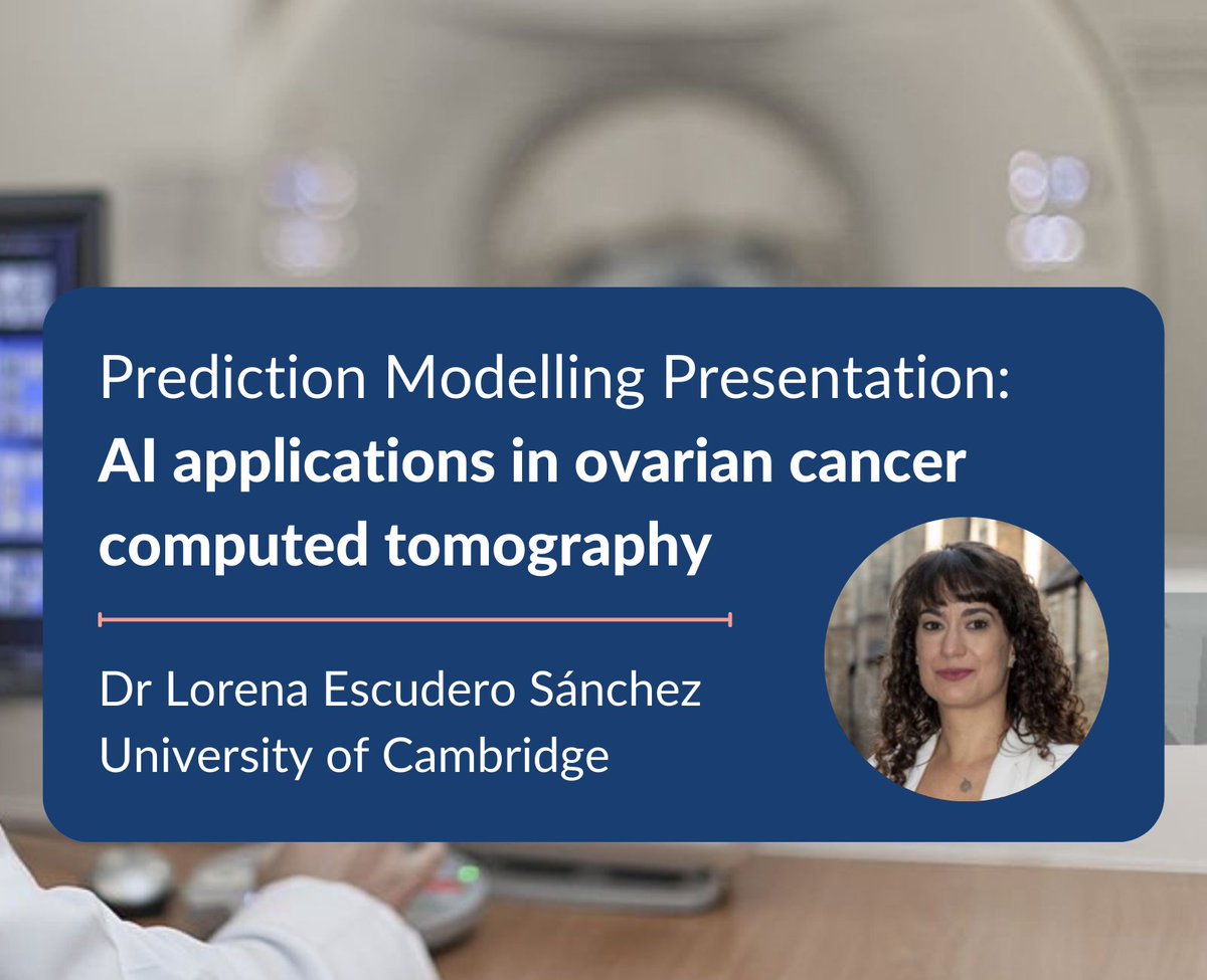 NIHR Maudsley Biomedical Research Centre (BRC) (@nihrmaudsleybrc) on Twitter photo Join our next #PredictionModelling presentation - Dr Lorena Escudero Sánchez <a href="/lorena_e_s/">Lorena Escudero Sánchez</a> will discuss her research in AI applications in ovarian cancer computed tomography.
Wed 30 Oct, 3-4pm, Online: kcl.ac.uk/events/ai-appl… <a href="/RGImageAnalysis/">Radiogenomics & Quantitative Image Analysis Group</a> Join our next #PredictionModelling presentation - Dr Lorena Escudero Sánchez <a href="/lorena_e_s/">Lorena Escudero Sánchez</a> will discuss her research in AI applications in ovarian cancer computed tomography.
Wed 30 Oct, 3-4pm, Online: kcl.ac.uk/events/ai-appl… <a href="/RGImageAnalysis/">Radiogenomics & Quantitative Image Analysis Group</a>