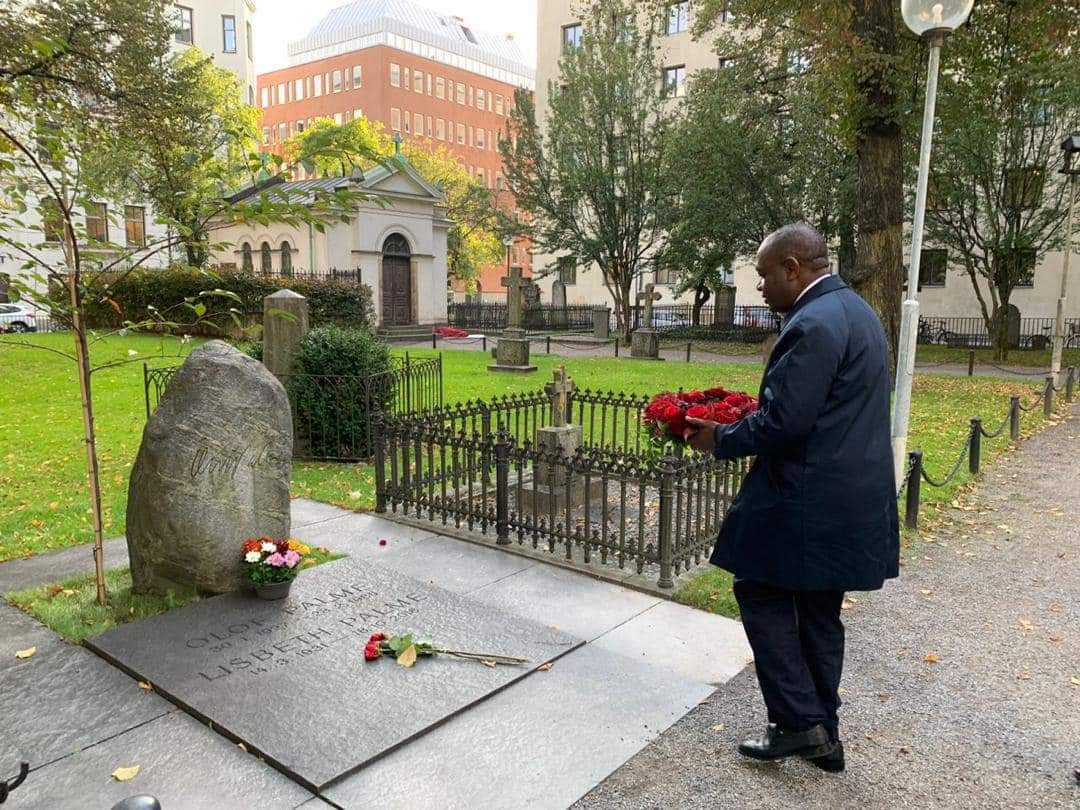 On 2 October 2024, during his official visit to the Kingdom of Sweden, the Hon. Dr. Peya Mushelenga, Minister of International Relations and Cooperation visited the site where Olof Palme was tragically assassinated and laid a wreath at his grave to honour his enduring legacy.