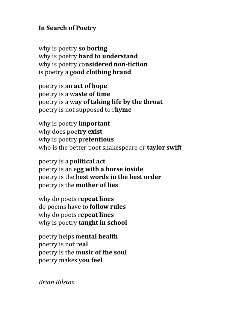 Happy #NationalPoetryDay to those who celebrate.

Here’s a poem constructed entirely from popular Google searches about poetry. It’s called ‘In Search of Poetry.’