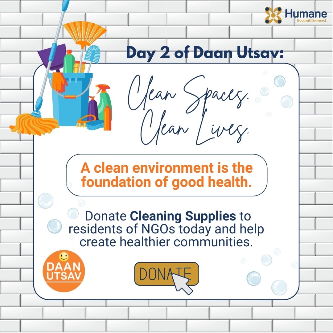thehumanelife's tweet photo. On Day 2 of #DaanUtsav, let’s take a step toward healthier communities 🫧🧹

Head to https://t.co/X3xuSEMQbT to donate cleaning supplies to NGOs 🔗

#DaanUtsav #CleanForHealth #CommunityCare #DonateNow #CleanerSpaces #SupportNGOs #HealthAndHygiene #GiveBack https://t.co/2ybJyk7hJx