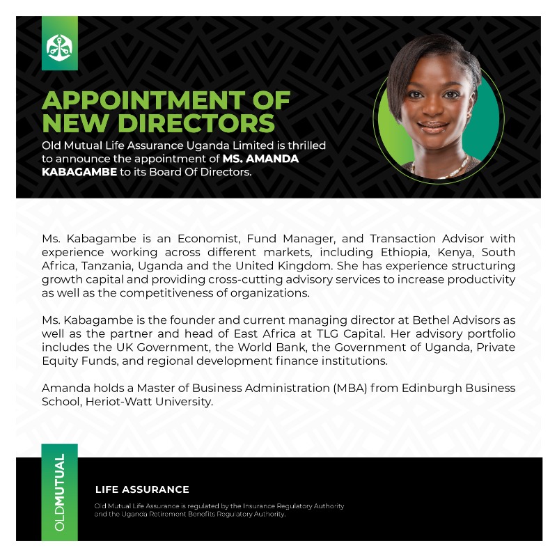 OldMutualUganda's tweet photo. Join us in welcoming 4 new directors to the Old Mutual Life Assurance Board of Directors! We’re excited to grow and benefit from their wealth of expertise, which will strengthen our mission to deliver financial security and innovative solutions to our clients. 

 #TutambuleFfena