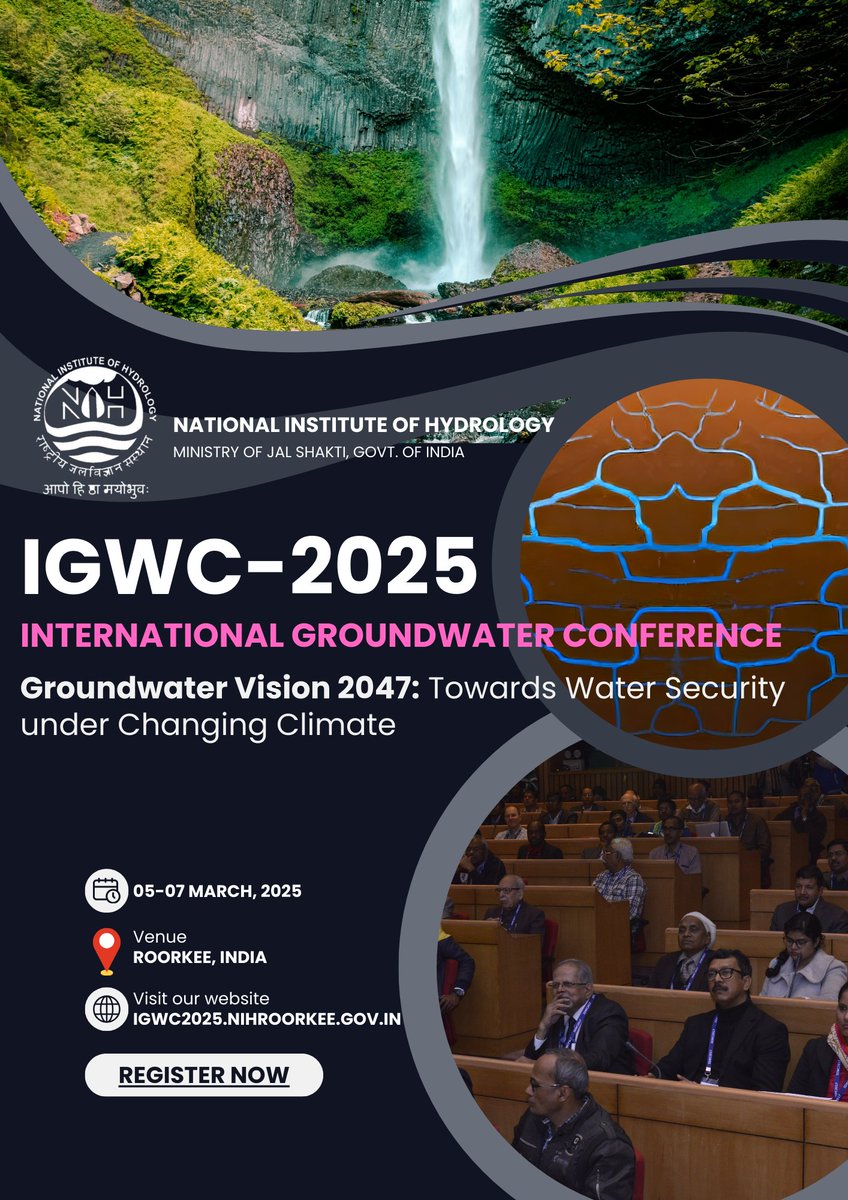 NIH_Hydrology's tweet photo. π Join Us for the International Groundwater Conference 2025 (IGWC-2025)
π¬ Connect with global experts and professionals in hydrology and environment.
π
Date: 05-07 March 2025
π Location: Roorkee, India
π Register now: https://t.co/GSWjRLqaJ2
#igwc #groundwater #hydrology https://t.co/ZWFu9r2eCv