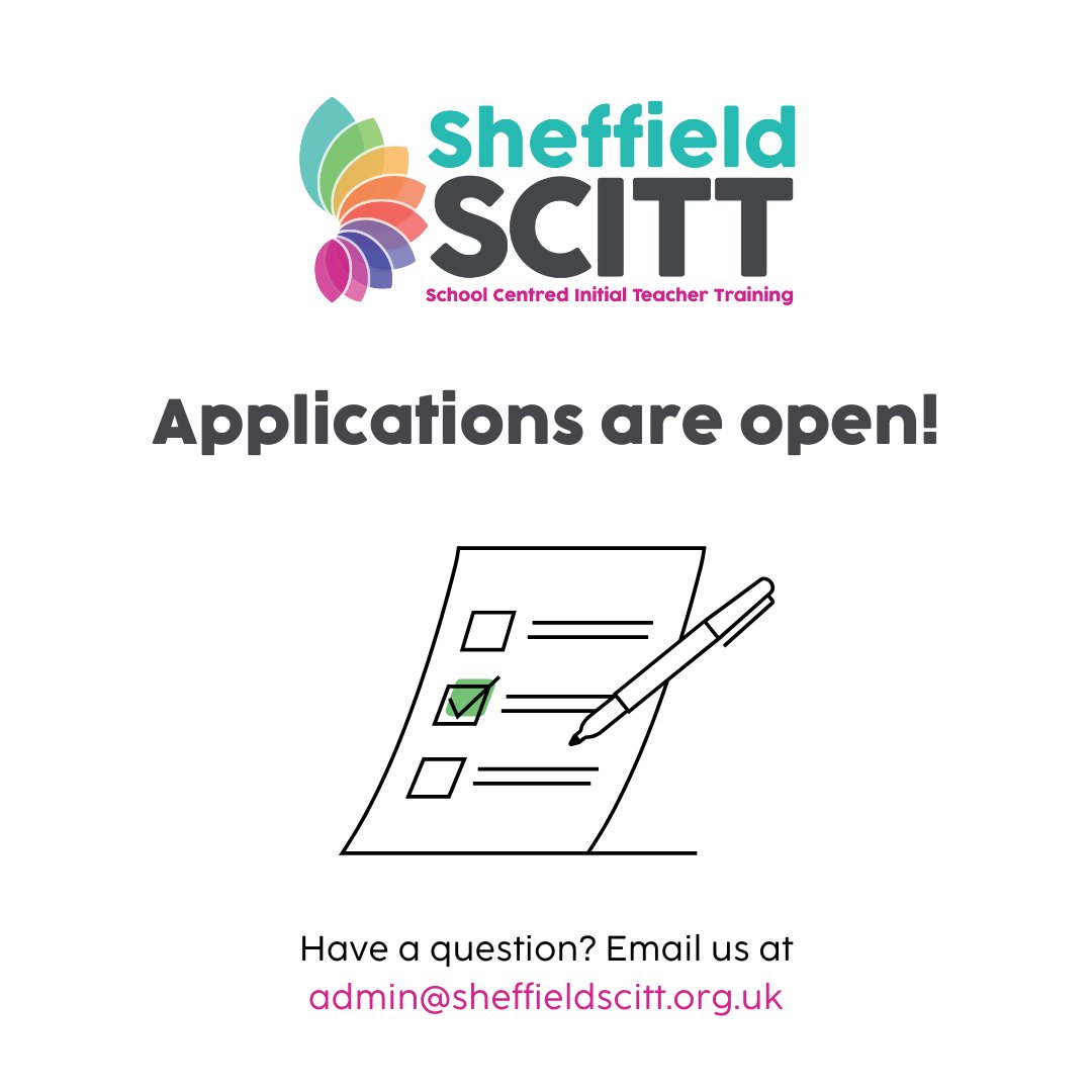 Applications for teacher training 2025-26 are now open!

Visit …y-for-teacher-training.service.gov.uk/candidate/acco… to submit your application ✨

#sheffieldscitt #getintoteaching #teachertrainingcourse #ittcourse #scitt