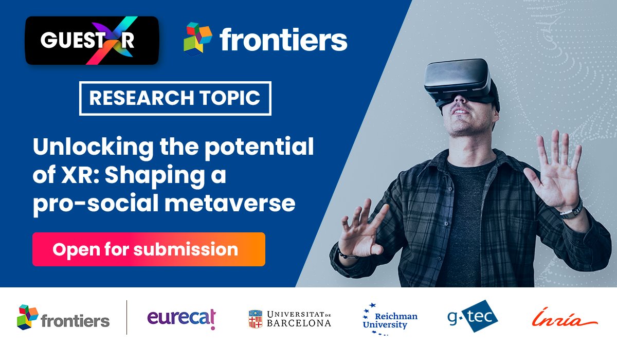 🔊 Submit your research outputs to #GuestXR Research Topic in <a href="/FrontComputSci/">Frontiers - Computer Science</a> studying the relationship between #XR, #AI, #neuroscience, and social psychology.

✍️ A call for manuscript summaries is open until October 30, 2024 . 

Details &amp; guidelines: cutt.ly/ResearchTopic