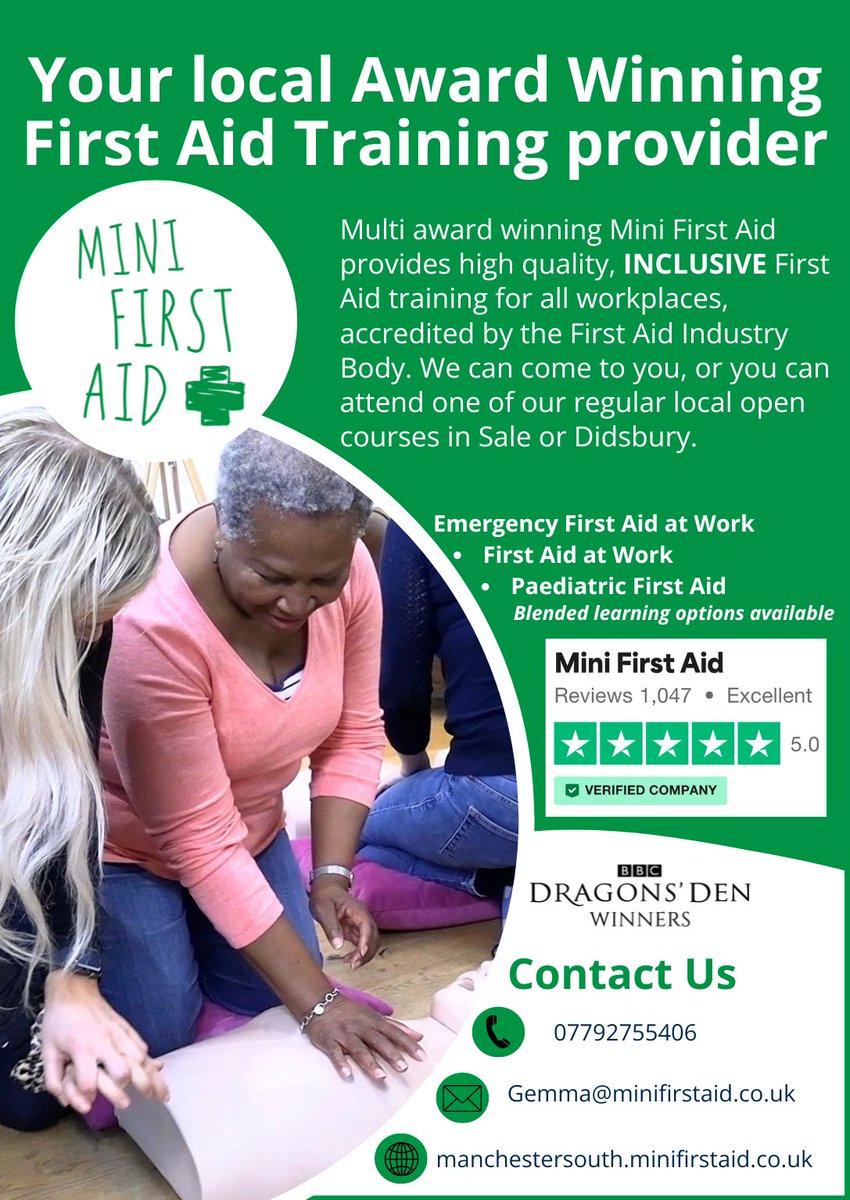 MiniFirstAidMan's tweet photo. Need a workplace first aid qualification? We run regular courses in Didsbury. Choose from #Paediatricfirstaid and #emergencyfirstaidatwork. We can come to you if you have 5 or more people. More info at https://t.co/P4bn2GaBjY https://t.co/1sOvprJfcZ