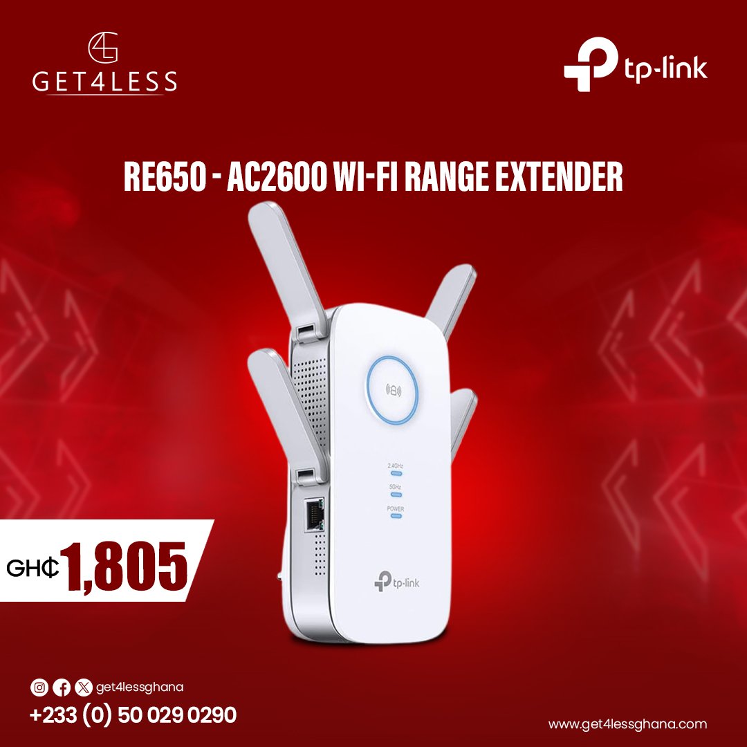 Get4lessGhana's tweet image. Boost your Wi-Fi coverage with TP-Link Range Extenders! Whether you need 300Mbps or 
up to AC2600 speed, we&apos;ve got you covered for seamless connectivity at home or in the office.
#Get4LessGhana #TPLINK #WiFiExtender #FastInternet #WirelessNetworking #WiFiBoost
#TechEssen