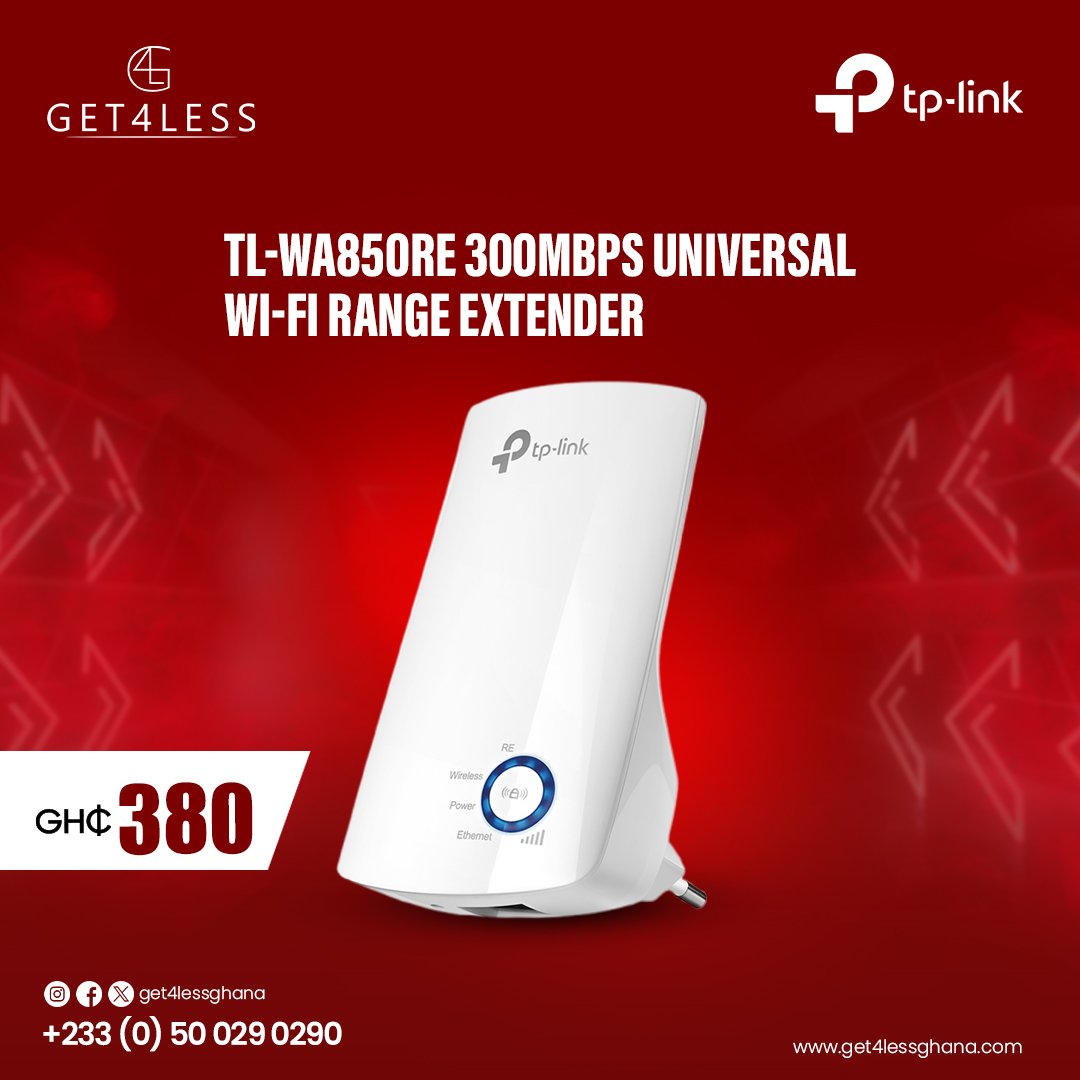 Get4lessGhana's tweet image. Boost your Wi-Fi coverage with TP-Link Range Extenders! Whether you need 300Mbps or 
up to AC2600 speed, we&apos;ve got you covered for seamless connectivity at home or in the office.
#Get4LessGhana #TPLINK #WiFiExtender #FastInternet #WirelessNetworking #WiFiBoost
#TechEssen