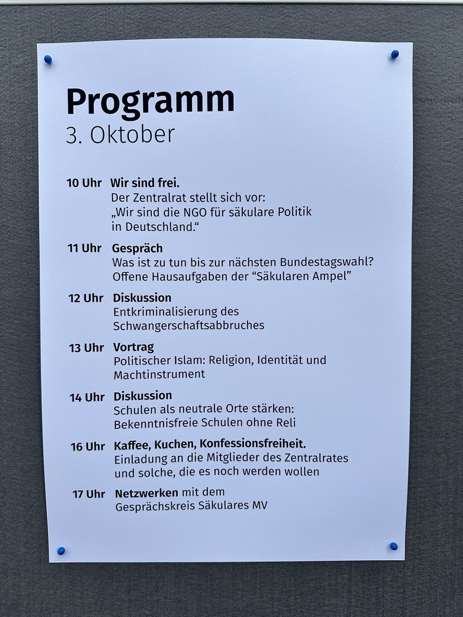 Auch heute: herzlich willkommen in der Konfessionsfreiheit beim #TagderDeutschenEinheit #tde2024 Unser Programm am Stand 56 auf der Einheitsmeile vor dem Haus der Verbände - im schönen Schwerin.