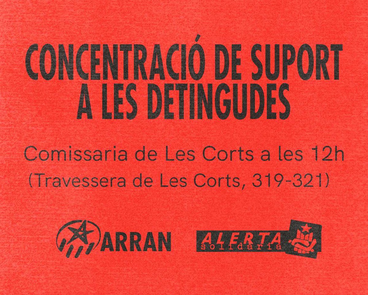 ⛓️‍💥 Han detingut a 3 militants a #Barcelona per fets relacionats amb la diada de l'11 de setembre d'aquest any

Convoquem concentració de suport a les detingudes a la Comissaria de Les Corts a les 12h!

📲 Instagram | Tik Tok | Twitter