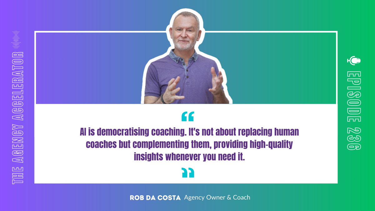 Discover how AI is revolutionising coaching and making agency growth accessible for all. Learn how to overcome cost and time barriers, get 24/7 support, and stay ahead of the competition.  Listen now: [pod.fo/e/26fedb] #AgencyGrowth #AICoaching #DigitalTransformation