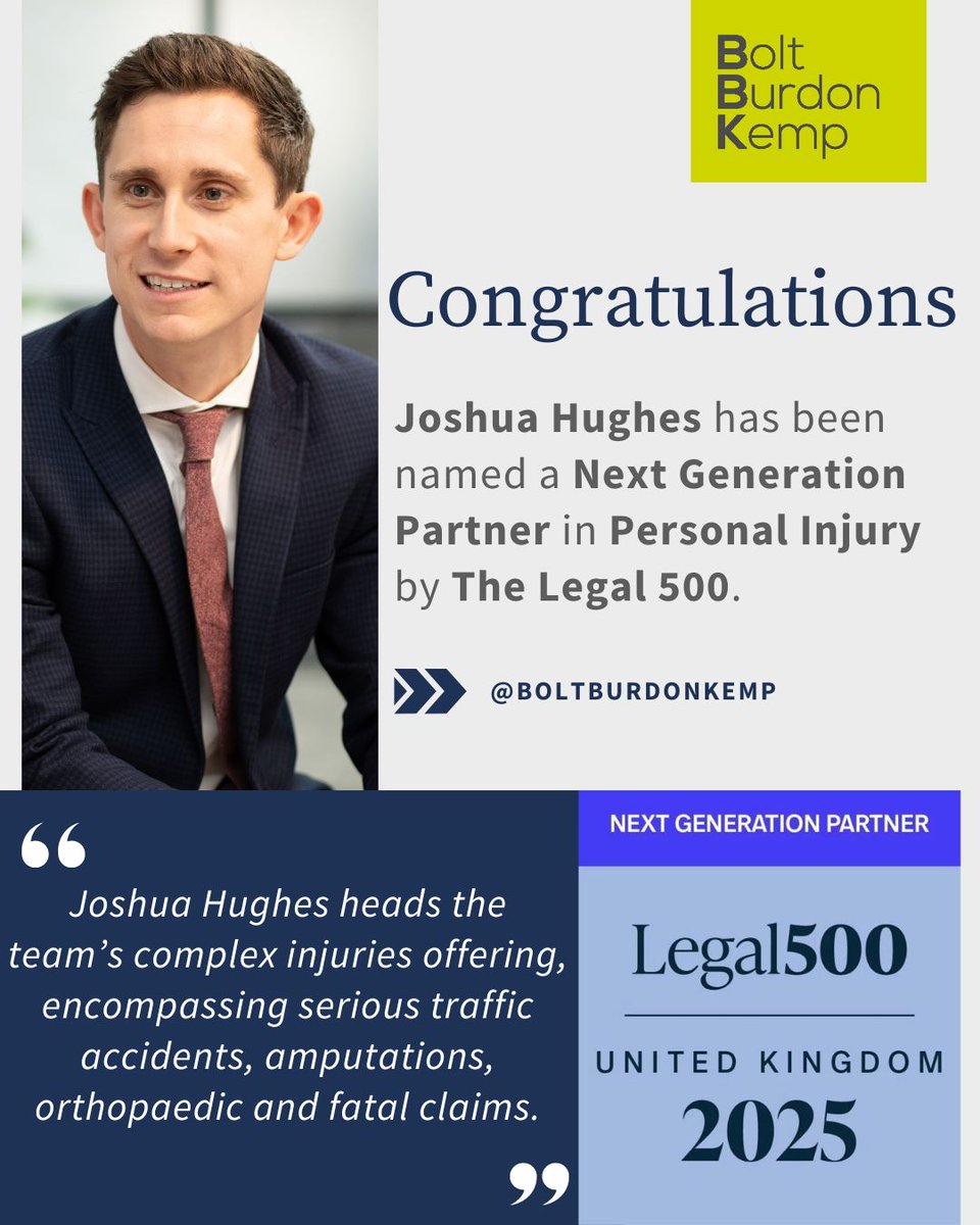 Bolt Burdon Kemp (@boltburdonkemp) on Twitter photo Congratulations to Claudia Hillemand and Josh Hughes for being recognised by <a href="/thelegal500/">The Legal 500</a> as Next Generation Partners for their Clinical Negligence and PI work!
#Legal500 #legalexcellence Congratulations to Claudia Hillemand and Josh Hughes for being recognised by <a href="/thelegal500/">The Legal 500</a> as Next Generation Partners for their Clinical Negligence and PI work!
#Legal500 #legalexcellence