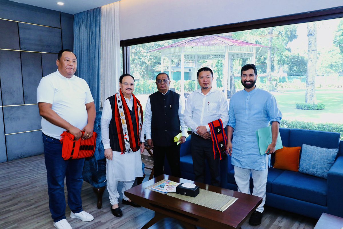 Called on Hon'ble National President of <a href="/BJP4India/">BJP</a> &amp; Union Cabinet Minister Shri <a href="/JPNadda/">Jagat Prakash Nadda</a> Ji, today at his official residence in New Delhi, along with National Secretary &amp; Nagaland Prabhari, Shri <a href="/anilkantony/">Anil K Antony</a> Ji.
We were accompanied by former Deputy Speaker of the NLA, Shri