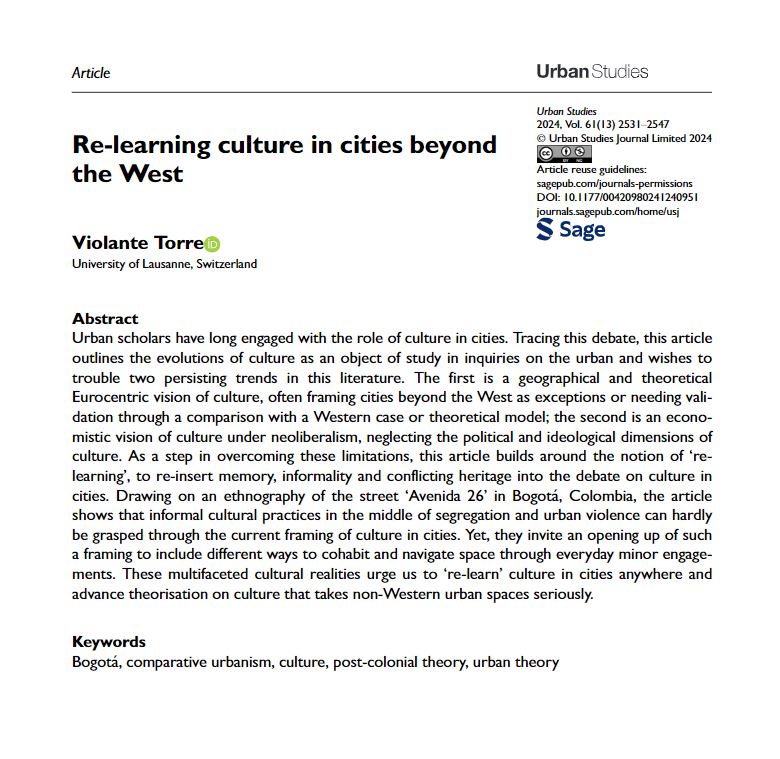 USJ_online's tweet photo. Re-learning culture in cities beyond the West by @TorreViolante
https://t.co/4d6mt0Y9fN 
#OpenAccess #ComparativeUrbanism #Bogotá #PostcolonialTheory https://t.co/cvBkHQsZPY