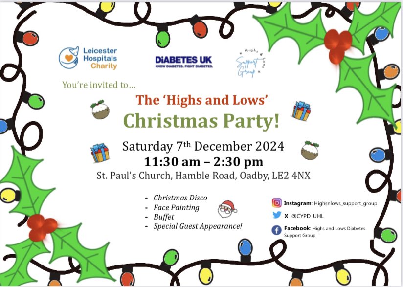 UHL Paediatric Diabetes Team (@cypd_uhl) on Twitter photo ๐
๐ฝ๐Youโre invited! ๐๐
๐ฝ
We are thrilled to announce details for our annual Christmas Party ๐ Bigger and better than before! ๐
Come and celebrate the festive spirit with Diabuddies, old and new ๐
<a href="/DrFoxLHC/">Leicester Hospitals Charity</a> <a href="/DiabetesUK/">Diabetes UK</a> <a href="/LeicChildHosp/">Leicester Children's</a> ๐
๐ฝ๐Youโre invited! ๐๐
๐ฝ
We are thrilled to announce details for our annual Christmas Party ๐ Bigger and better than before! ๐
Come and celebrate the festive spirit with Diabuddies, old and new ๐
<a href="/DrFoxLHC/">Leicester Hospitals Charity</a> <a href="/DiabetesUK/">Diabetes UK</a> <a href="/LeicChildHosp/">Leicester Children's</a>