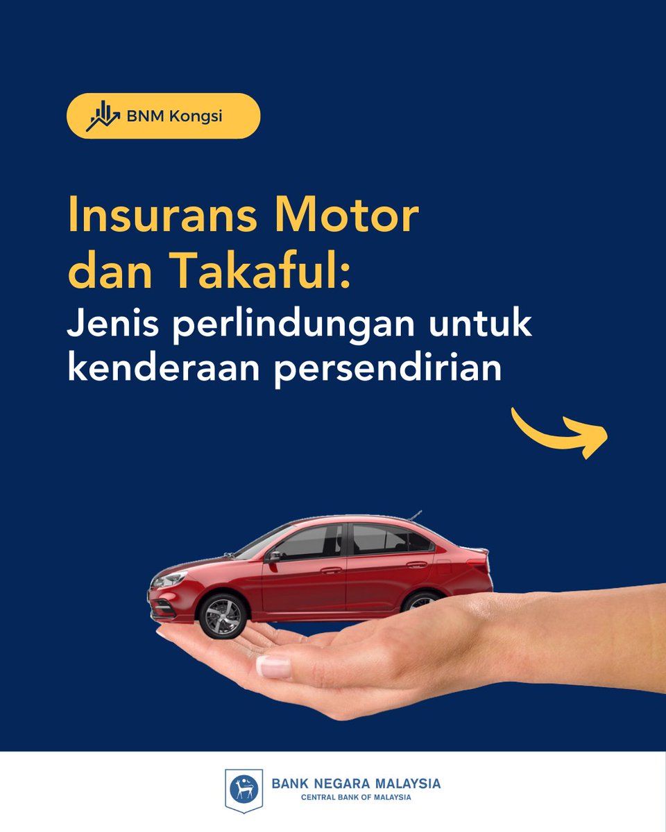 BNM_official's tweet photo. Adakah anda dilindungi sekiranya berlaku kemalangan? Ketahui jenis insurans kenderaan yang paling sesuai untuk anda. Daripada pelan pihak ketiga hingga pelan komprehensif, lindungi diri anda dan kekal selamat di jalan raya!
#BNMExplains #MotorInsurance #BNMKongsi #InsuransMotor https://t.co/WdHJh1DIvu