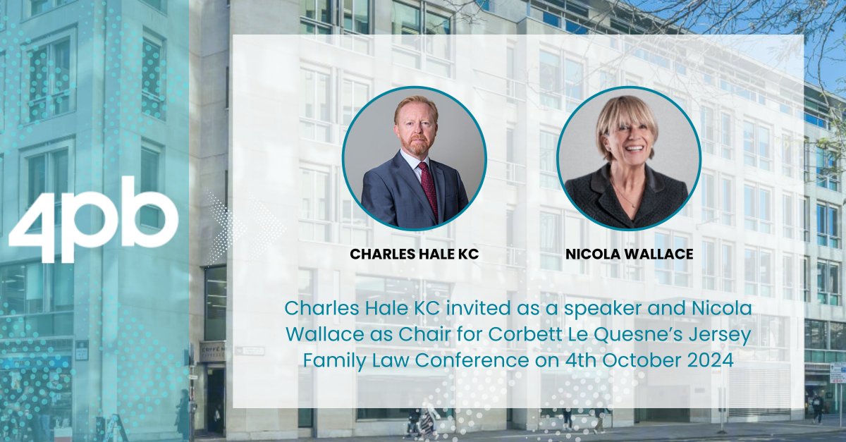 We are very pleased to announce that <a href="/twitbarrister/">Charles Hale KC</a>   has been invited to speak at <a href="/CorbettLeQuesne/">Corbett Le Quesne</a>'s Jersey International #FamilyLaw conference on 4th October 2024. Nicola Wallace has been invited to chair the conference.

#FamilyFinance #FinancialRemedies #LegalConference