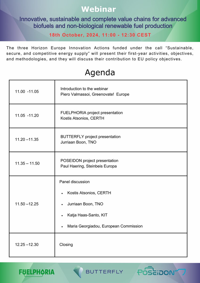 FUELPHORIA (@fuelphoria) on Twitter photo 📣 Join our webinar with BUTTERFLY & <a href="/EU_Poseidon/">Poseidon Project</a> Projects on Oct 18, 11:00-12:30 CEST! 🌱 Learn about sustainable value chains for biofuels & renewables.
🔗 Register: bit.ly/fuelphoriawebi…
#HorizonEU #Biofuels #Renewables #Innovation 📣 Join our webinar with BUTTERFLY & <a href="/EU_Poseidon/">Poseidon Project</a> Projects on Oct 18, 11:00-12:30 CEST! 🌱 Learn about sustainable value chains for biofuels & renewables.
🔗 Register: bit.ly/fuelphoriawebi…
#HorizonEU #Biofuels #Renewables #Innovation