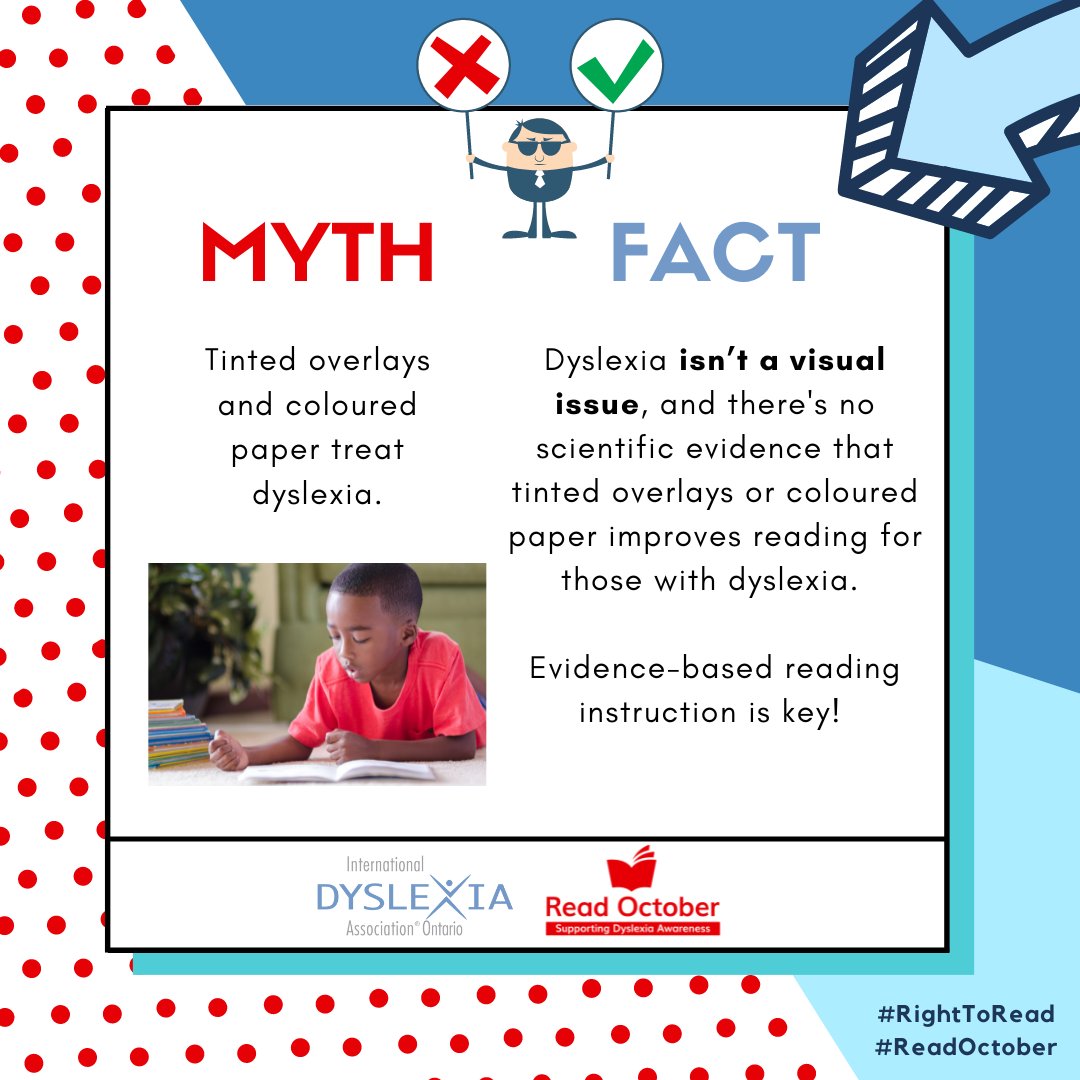 IDA_Ontario's tweet photo. Dyslexia Myths Busted! 

October is #DyslexiaAwarenessMonth, a time to educate ourselves and others about this often-misunderstood condition. Let’s clear up some common myths about dyslexia!

Raise awareness with #ReadOctober. Get involved https://t.co/UR2T3DVDNv https://t.co/hqcBjnEtsm