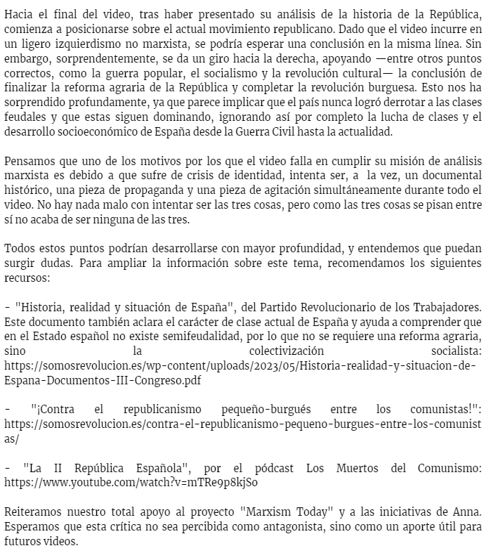 kartasuna's tweet photo. Este es nuestro comentario/crítica sobre el video de @NotoriousKaAnna acerca de la Segunda República. En Español (dos primeras imágenes) y el mismo texto en inglés (dos últimas imágenes).

In Spanish (first two images) and the same text in English (last two images). https://t.co/UdljZuSl4K