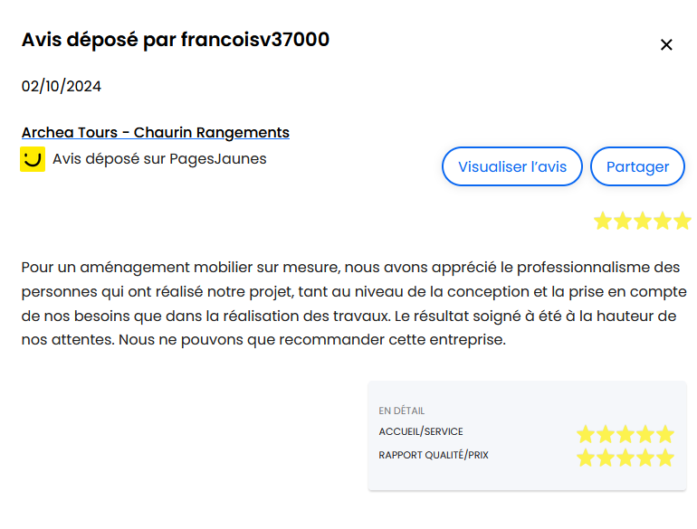 archeatours's tweet photo. Un nouvel excellent avis publié par un client, c'est toujours gratifiant !
#Archea #madeinfrance #fabricationfrancaise #meublezvousfrancais #decoration #instadeco #surmesure #amenagement #unique #deco #multifonction #design #rangement #dressing #placard #bibliothequesurmesure https://t.co/vjKYVR6Dm2