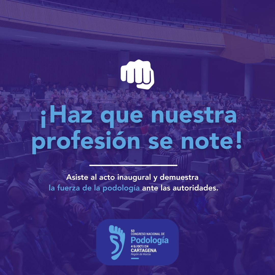 PodologosCa's tweet photo. La asistencia de todos al acto inaugural del #53cnp es una excelente oportunidad para dar visibilidad a nuestra profesión ante las autoridades que estarán presentes y así destacar la importancia de nuestro trabajo en la sociedad.
¡Juntos podemos marcar la diferencia! https://t.co/nBvj12Oibe