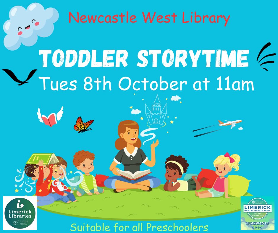 We have a very special #storytime taking place next week in #NewcastleWestLibrary to promote #LimerickMentalHealthWeek. Join us on Tuesday 8th October @ 11am. All are welcome 🤗

#LimerickLibraries #MentalHealth #toddlerstorytime #familyfun
<a href="/LimerickMHA/">Limerick Mental Health Association</a> <a href="/LimChildcare/">Limerick Childcare Committee</a>