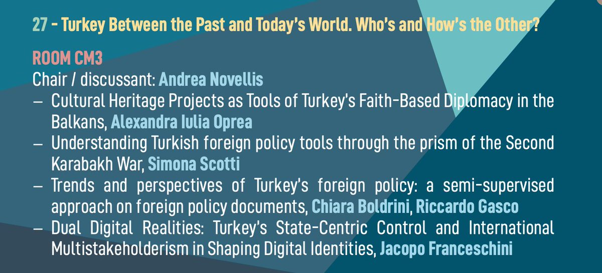 theSquare Centre (@thesquarecentre) on Twitter photo Our Research Coordinator <a href="/jacopo_fr/">Jacopo Franceschini</a> will present at the XVI SESAMO Conference,University of Cagliari.
Panel: "Turkey Between the Past and Today’s World. Who's and How's the Other" Panelists: <a href="/Iulia_A_Oprea/">Iulia-Alexandra Oprea</a>, <a href="/simona__scotti/">S</a>, <a href="/chboldrini/">Chiara Boldrini</a> & <a href="/RiccardoGasco/">Riccardo Gasco</a> .
Chair: <a href="/NovellisAndrea/">andrea novellis ( andreanovellis.bsky.social )</a> Our Research Coordinator <a href="/jacopo_fr/">Jacopo Franceschini</a> will present at the XVI SESAMO Conference,University of Cagliari.
Panel: "Turkey Between the Past and Today’s World. Who's and How's the Other" Panelists: <a href="/Iulia_A_Oprea/">Iulia-Alexandra Oprea</a>, <a href="/simona__scotti/">S</a>, <a href="/chboldrini/">Chiara Boldrini</a> & <a href="/RiccardoGasco/">Riccardo Gasco</a> .
Chair: <a href="/NovellisAndrea/">andrea novellis ( andreanovellis.bsky.social )</a>