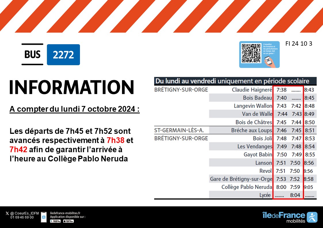 Bus Cœur d'Essonne (@coeures_idfm) on Twitter photo ⚠️Information⚠️<a href="/IDFmobilites/">IDF Mobilités</a>
📣Ajustement d'horaires
📅A compter du 7/10
🚍Lignes 681S, 6810 et 2272 <a href="/CoeurEssonne/">Cœur d'Essonne Agglomération</a> ⚠️Information⚠️<a href="/IDFmobilites/">IDF Mobilités</a>
📣Ajustement d'horaires
📅A compter du 7/10
🚍Lignes 681S, 6810 et 2272 <a href="/CoeurEssonne/">Cœur d'Essonne Agglomération</a>