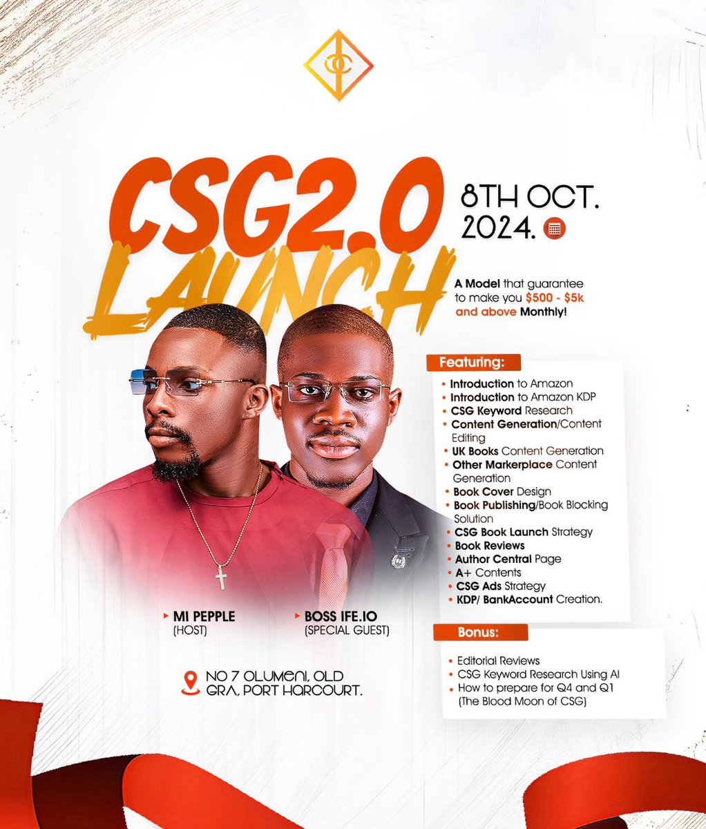 It’s Now official, the Grand Launching of CSG2.0 coming on the 8th of October!
Time:6:00pm Prompt!
Be live, be there you don’t want to miss this experience!

It’s gonna be a time to Celebrate, Chill and get to know ourselves even more!

Be there!! Be Iive!!
<a href="/pepple_miracle/">Professor X🧠</a> ~🧠❤️