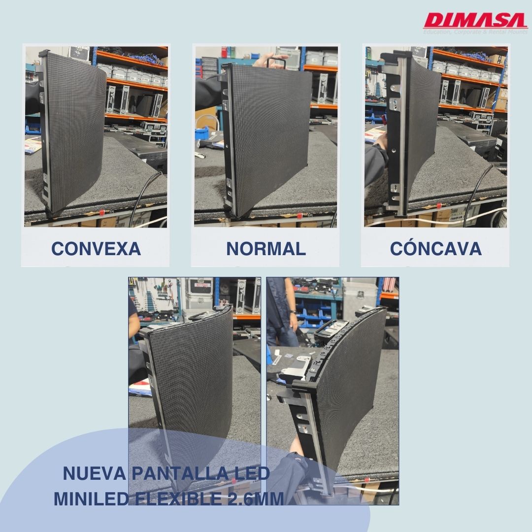 dimasa_es's tweet photo. Ya tenemos con nosotros la nueva pantalla miniled flexible de 2.6mm, con la cual podremos utilizar el mismo módulo para formar una pantalla en formato normal, convexa, cóncava o mixta de hasta 45 grados con cada cabinet🥳👏🏼.
#TRAULUX #CHARMEX @CharmexInt #pantallaled #alquiler https://t.co/1HVQKhF5mg