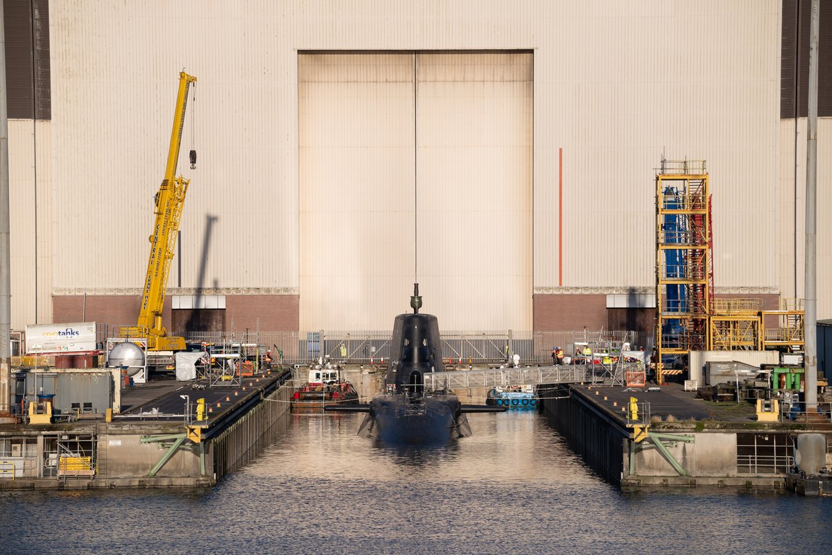 BAESystemsplc's tweet photo. Agamemnon, the latest @RoyalNavy Astute class attack submarine, has been launched at our site in Cumbria.  

Named after the ancient Greek king, Agamemnon is the sixth of seven Astute submarines being built for the @RoyalNavy at our historic Barrow shipyard. 

🔗 https://t.co/nJXFbzrMXV
