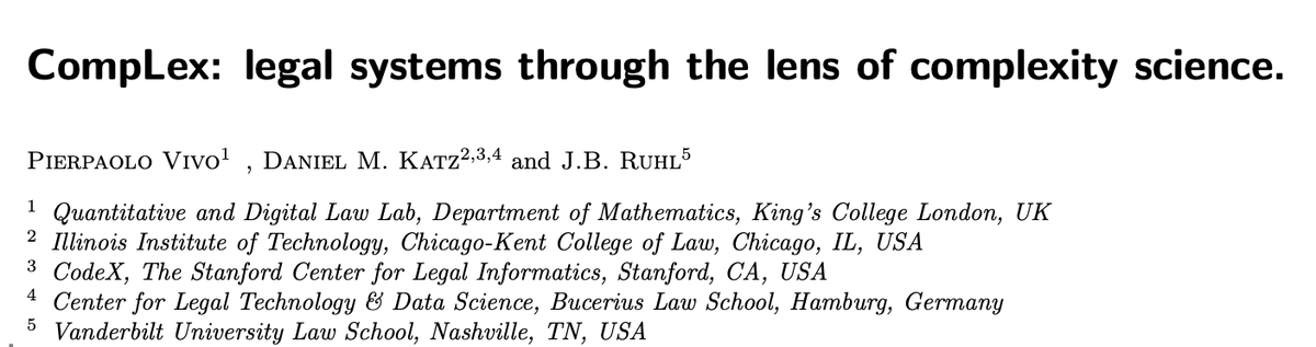 PierpaoloVivo's tweet image. It was a great privilege to be invited to submit a @IOPPublishing Europhysics Letters Perspective paper, and an even greater pleasure (and fun!) to do this with two pioneers of the use of #ComplexityScience for #LegalSystems , Daniel M. Katz @computational and @jbruhl. 1/n