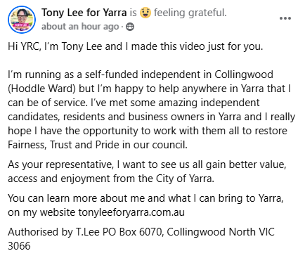 yarraresidents's tweet photo. Candidate Introduction - Tony Lee - Hoddle Ward - https://t.co/7ZMY10bO18 https://t.co/mPIm2XkiwU