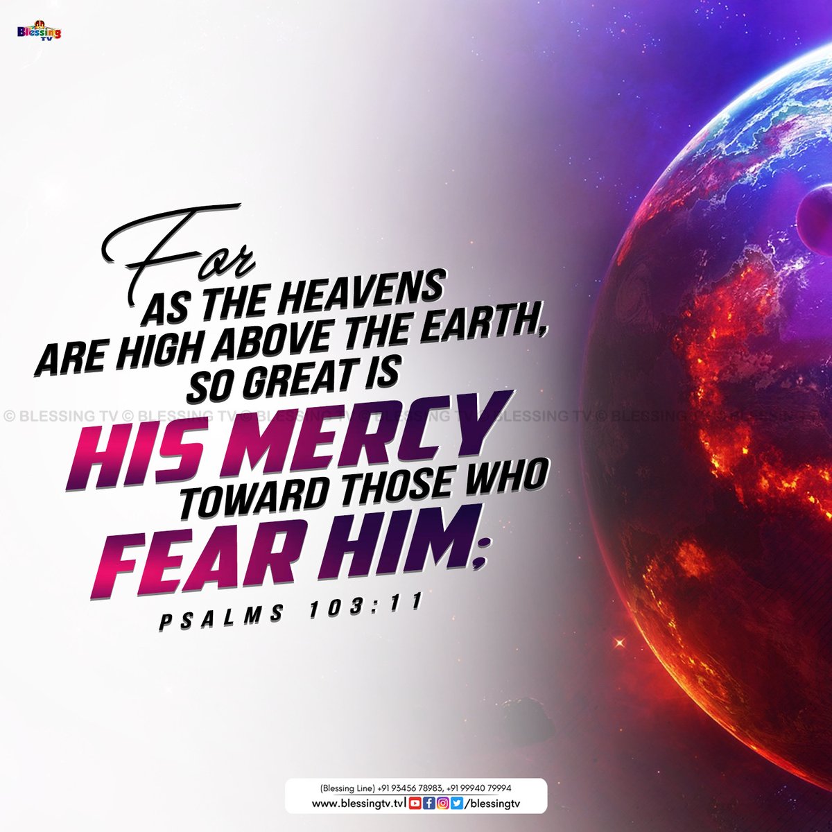 aaseervatham_tv's tweet image. Daily Manna | October 03
For as the heavens are high above the earth, so freat is HIS mercy towards those who FEAR HIM;
Psalms 103:11