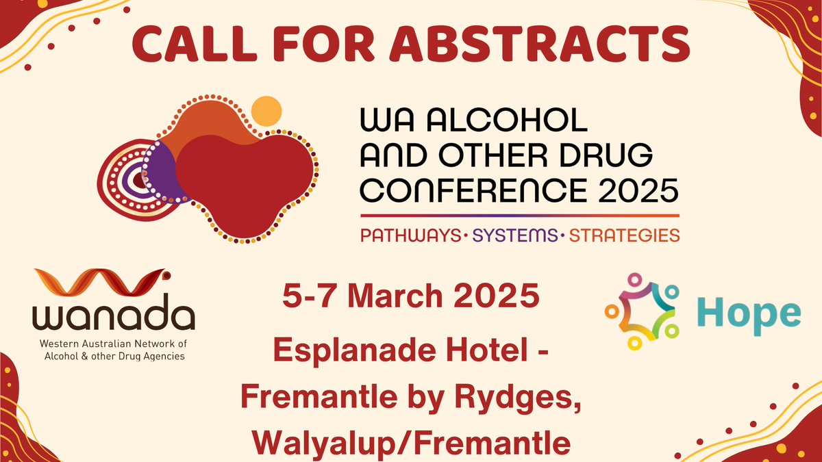 WANADA invites your abstract submissions for the WA Alcohol and Other Drug Conference 2025 – Pathways, Systems, Strategies, 5-7 March 2025 at Esplanade Hotel Fremantle by Rydges, Walyalup/Fremantle. Submissions close 29 November 2024. More at:
wanada.org.au/conference-202…
