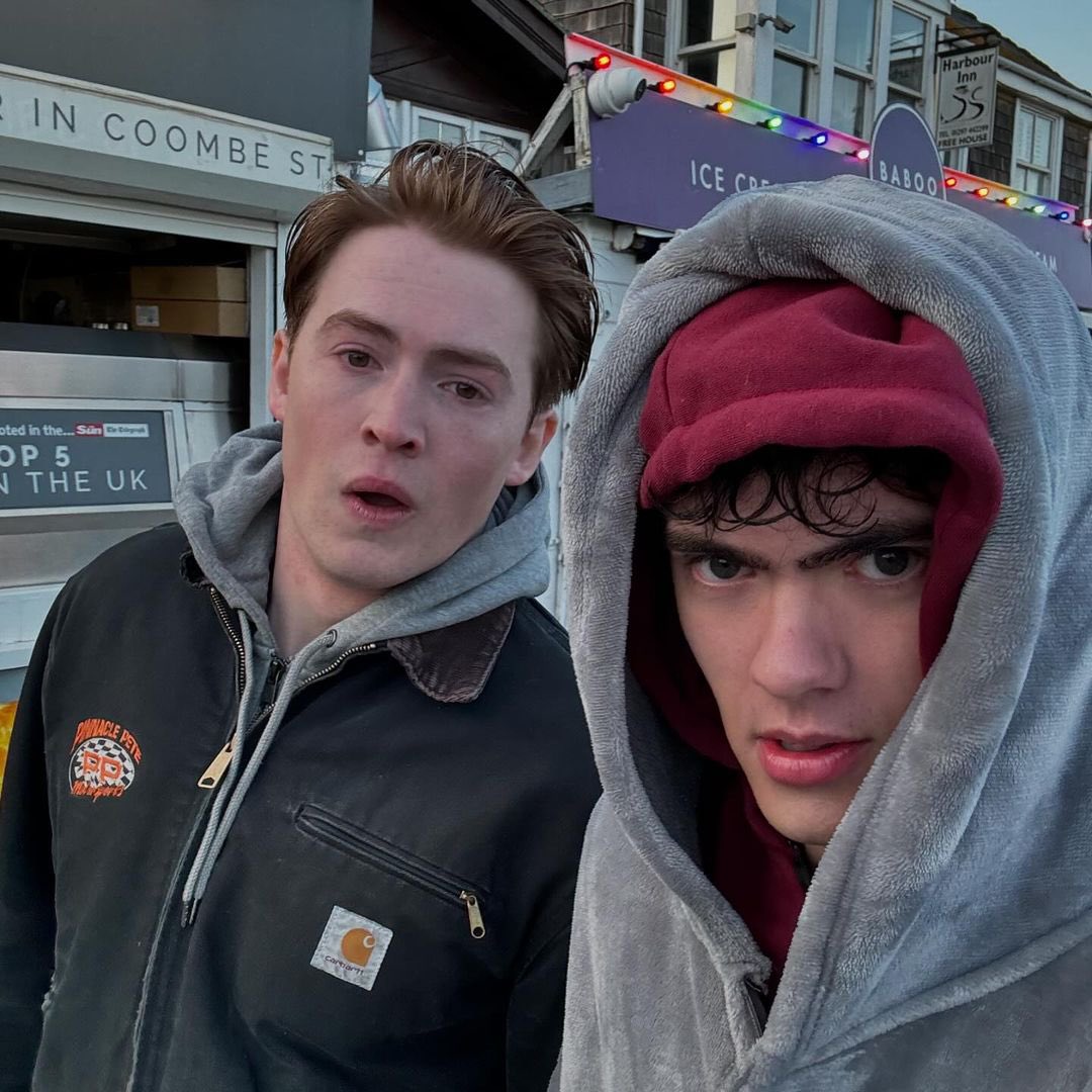 joe locke and kit connor on the set of heartstopper season 3