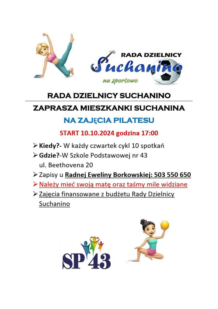 suchanino's tweet photo. Serdecznie zapraszamy do zapisów na Pilates, zajęcia startują już za tydzień👇 https://t.co/uaXGlPZ3Kz