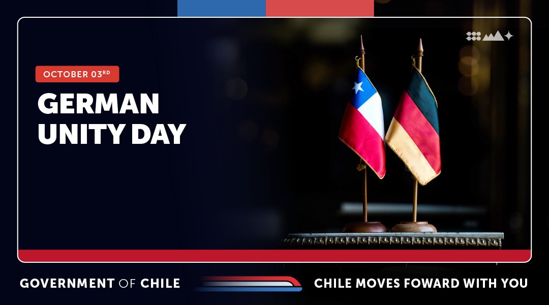 We greet Germany on the celebration of German Unity Day, which commemorates the reunification of the country in 1990. We highlight our bilateral relationship, based on cooperation and commitment to shared values such as the defense of democracy and human rights. 🇨🇱🤝🇩🇪