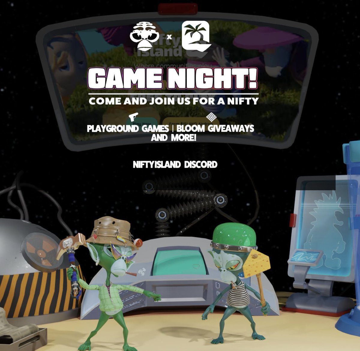 It’s @Nifty_Island time again! 🏝️ 

When: Saturday 5th October 7pm utc
Where: Nifty Island Discord
What: 3 islands, multiple games, hot prizes 🍌

You don’t have to be the best to win - you just have to take part 😉