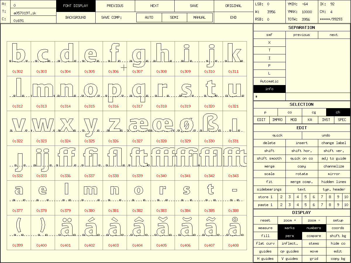 Considered archaic for quite a while, but still occasionally in use at DTL: the UNIX version of IKARUS running under XQuartz (X11) on macOS. Nowadays the interface has become vintage and is even considered hip again. It is an interesting profession, that of the type designer. ;-)