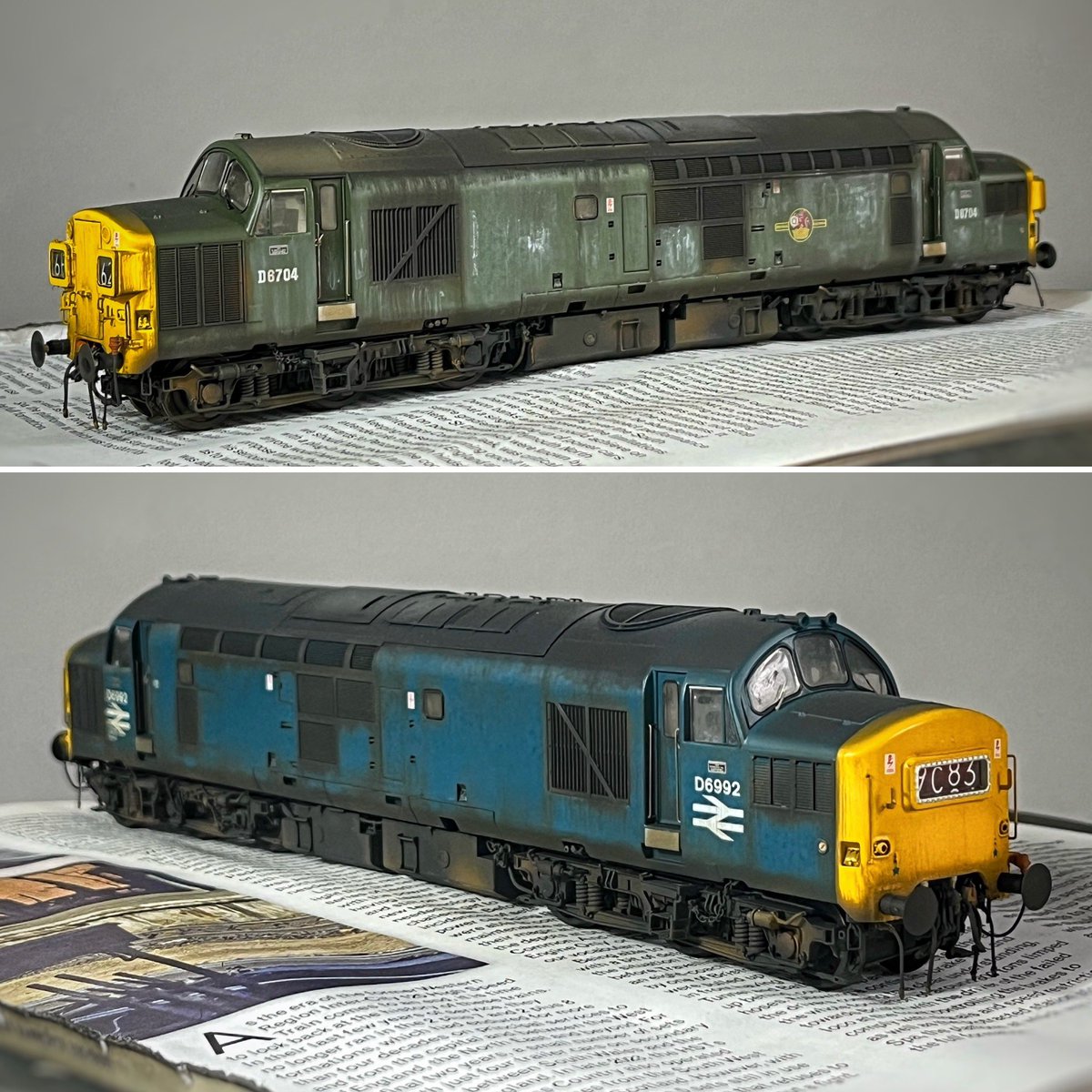 The Weathering Works (@weatheringworks) on Twitter photo A pair of the brilliant <a href="/accurascale/">accurascale</a> Class 37s with pre-TOPS numbers weathered this week for a client. The Green one is copied from a photo of a different class 37 as instructed. The BR Blue one is rather more standard in its weathering but reflecting an every day look. #tmrguk A pair of the brilliant <a href="/accurascale/">accurascale</a> Class 37s with pre-TOPS numbers weathered this week for a client. The Green one is copied from a photo of a different class 37 as instructed. The BR Blue one is rather more standard in its weathering but reflecting an every day look. #tmrguk