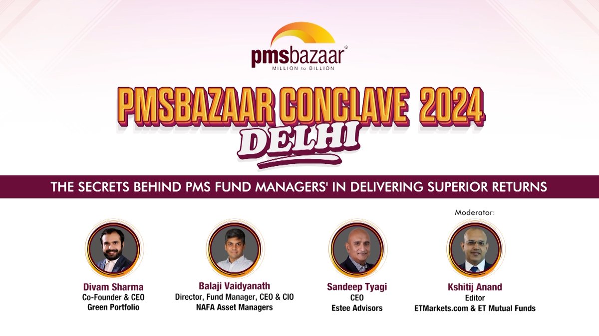 PmsBazaar's tweet photo. Here is an insightful panel discussion with Top PMS Fund Managers, diving deep into their investment process, entry & exit strategies, market outlook, and a lot more at our Delhi Conclave.
πππππ‘ πππ: https://t.co/8gsbGX4KqQ
#investment #alternativeinvestment #pmsbazaar https://t.co/NETPVKMiV8