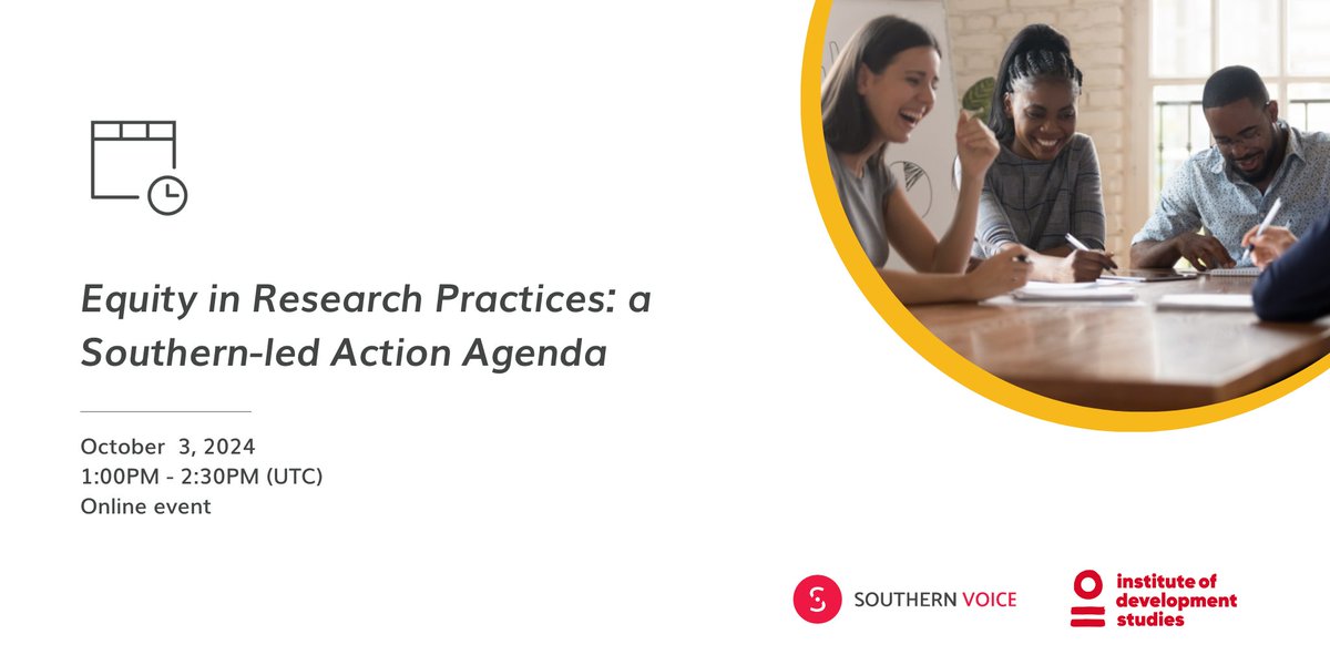 Institute of Development Studies (@ids_uk) on Twitter photo How do Global South & North approaches to research equity differ? Today's webinar examines contrasting perspectives & seeks common ground for a joint action agenda.
Don't miss this crucial dialogue! <a href="/SVoice2030/">Southern Voice</a>
bit.ly/3zrALkS
#EquitablePartnerships #ER4D #GlobalDev How do Global South & North approaches to research equity differ? Today's webinar examines contrasting perspectives & seeks common ground for a joint action agenda.
Don't miss this crucial dialogue! <a href="/SVoice2030/">Southern Voice</a>
bit.ly/3zrALkS
#EquitablePartnerships #ER4D #GlobalDev