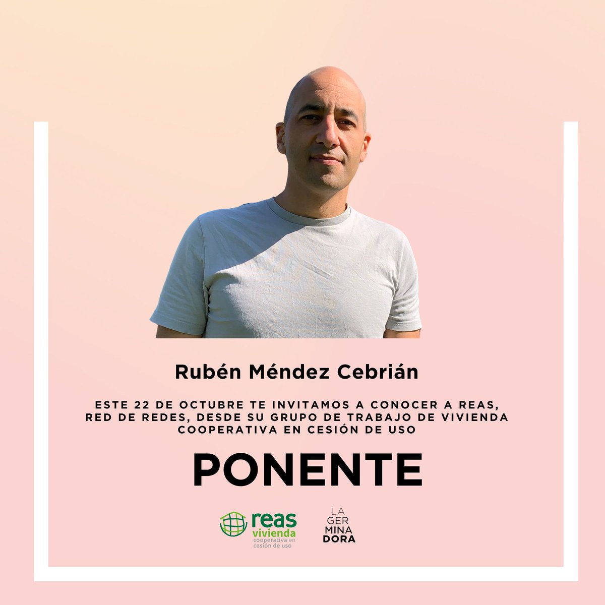 ❤️ Conoceremos a Rubén Méndez Cebrián <a href="/Reas_Red/">Reas_Red</a>, este 22 de octubre, en una presentación muy especial para nosotras, donde muchas de las personas implicadas en fomentar las coviviendas nos pondremos cara. Conoce La Germinadora! 

INSCRIPCIONES: 
lagerminadora.org