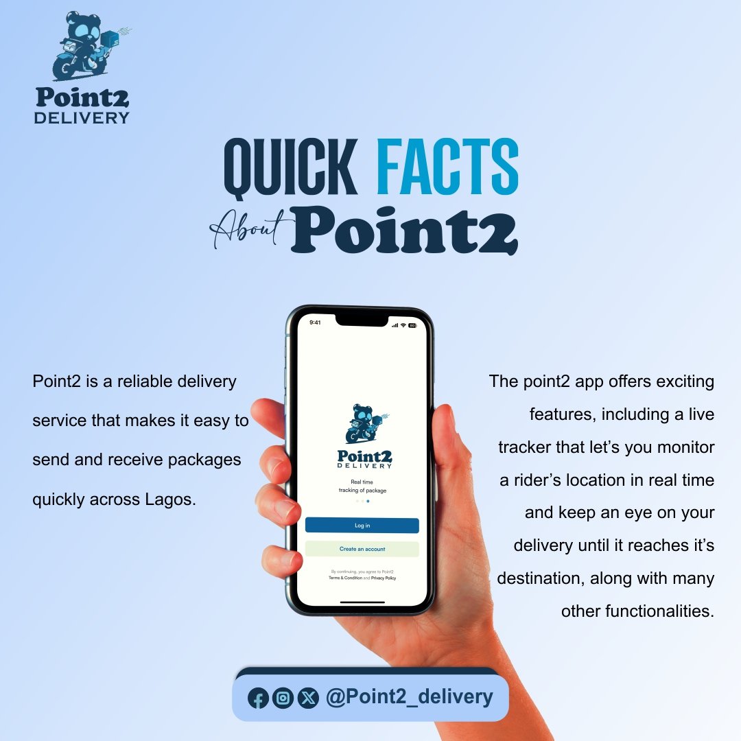 Point2delivery's tweet image. Your ultimate destination for fast and reliable deliveries in Lagos

#point2delivery #yourequestwedeliver #service #delivery #affordable #reliable #lagos #deliveryservice