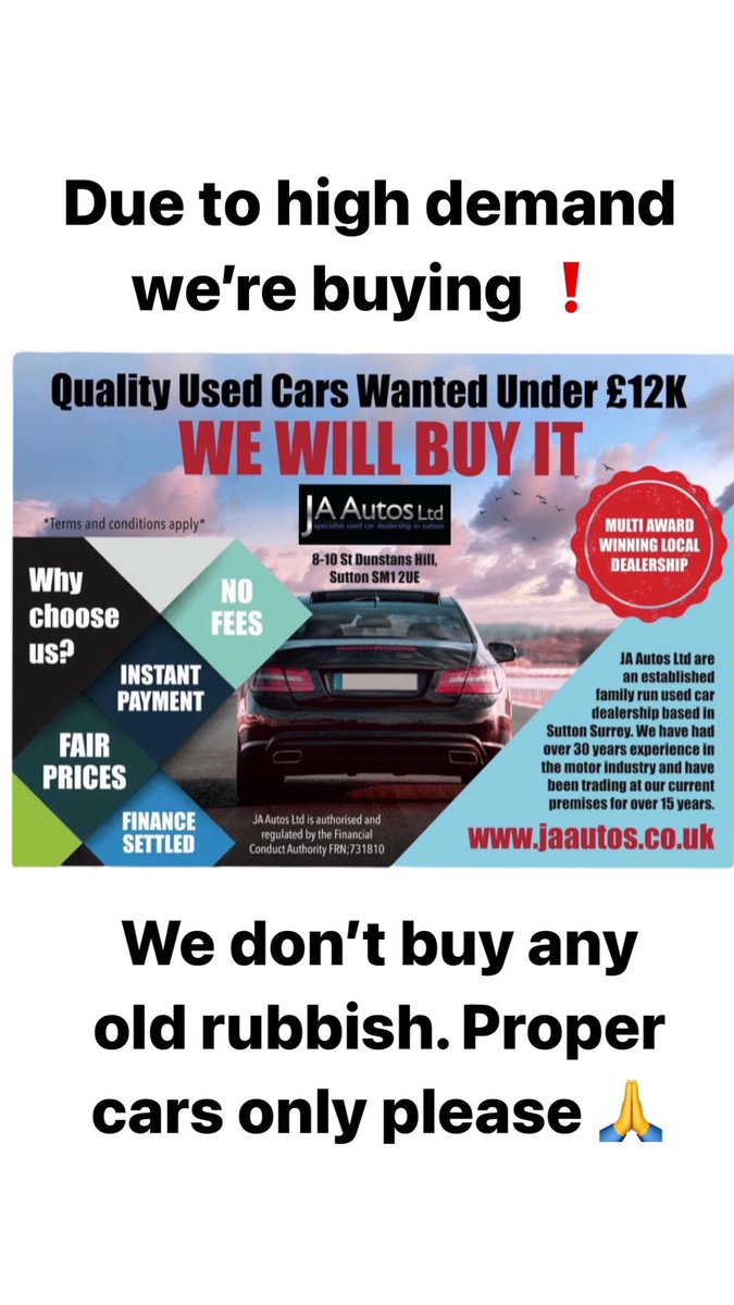Got a car to sell? Know someone who’s selling a car? 
Get in touch we’re buying 💰