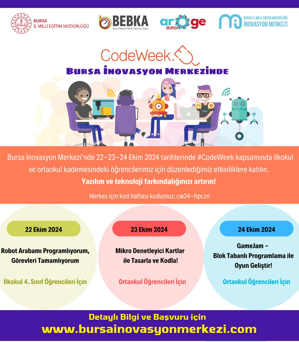 bursailmemarge's tweet image. Kodlama Haftası #CodeWeek2024 Etkinlikleri Başlıyor!
Değerli öğrencilerimiz "İNOVATİF ÖĞRENCİLER KODLUYOR" başlığında oluşturduğumuz etkinliklerimizin birine katılın, yazılım ve teknoloji farkındalığınızı artırın.
#Codefestival2024
#CodeWeekEU
@bursailmem16
@TCBEBKA