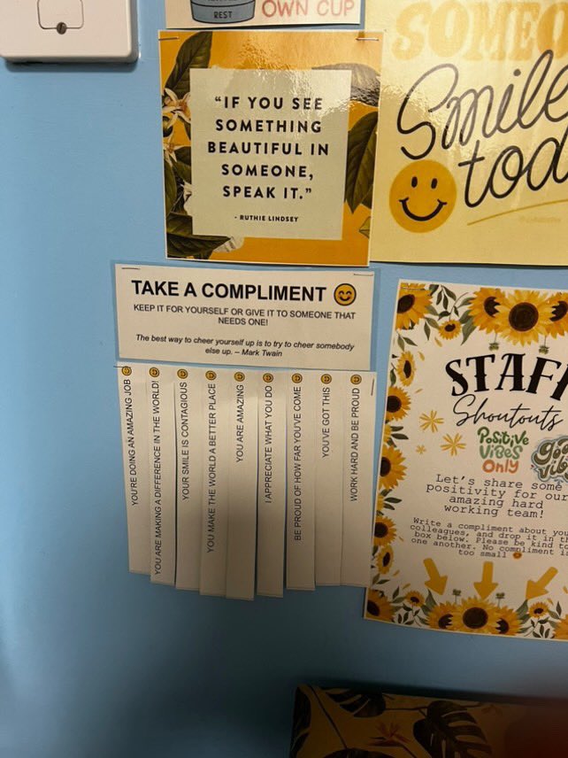 Sophie Coxon (@sophiecoxonx) on Twitter photo Huge thank you to our charge nurse Emily for setting up a staff wellbeing corner in the staff room on Saxon😍 Included is a staff compliments box, tea & coffee sachets, recipes for everyone to try and lots of wellbeing support♥️ <a href="/PennineCareNHS/">Pennine Care NHS FT</a> <a href="/longtallbrett/">Brett</a> <a href="/emilyh_rmn/">Emily</a> Huge thank you to our charge nurse Emily for setting up a staff wellbeing corner in the staff room on Saxon😍 Included is a staff compliments box, tea & coffee sachets, recipes for everyone to try and lots of wellbeing support♥️ <a href="/PennineCareNHS/">Pennine Care NHS FT</a> <a href="/longtallbrett/">Brett</a> <a href="/emilyh_rmn/">Emily</a>